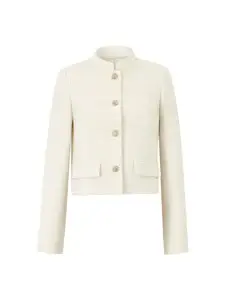 Ivory women collarless jacket.